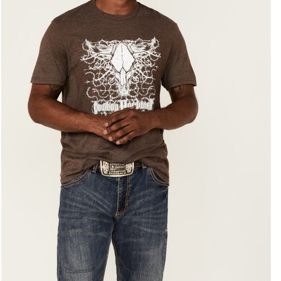 Cowboy Hardware Men's Brown Barbed Skull Graphic T-Shirt  Size XL - Picture 1 of 7